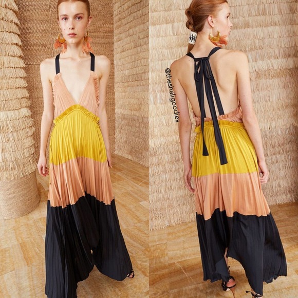 ULLA JOHNSON Gisella Dress Colorblock Pleated Maxi - Picture 3 of 9